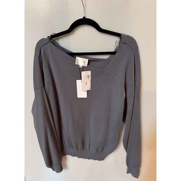 Line and Dot Denim Blue Off Shoulder Top - Size Medium (NEW) - Picture 2 of 4